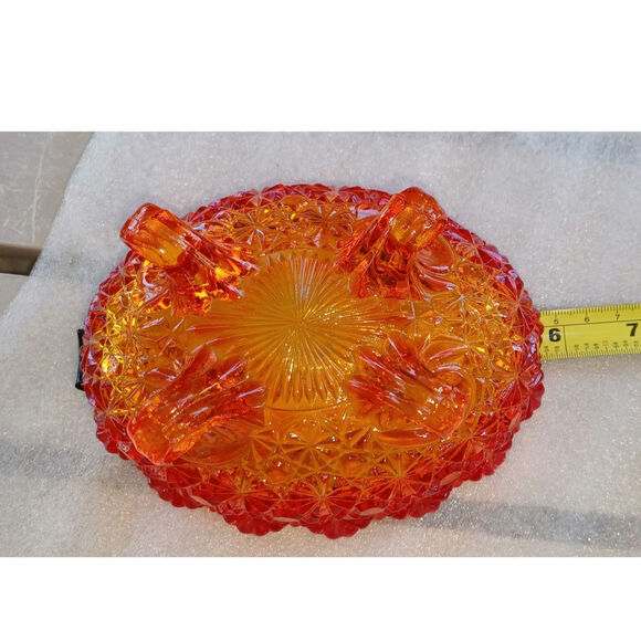 Vintage LG Wright Amberina Daisy and Button 4 Footed Bowl - Picture 7 of 8